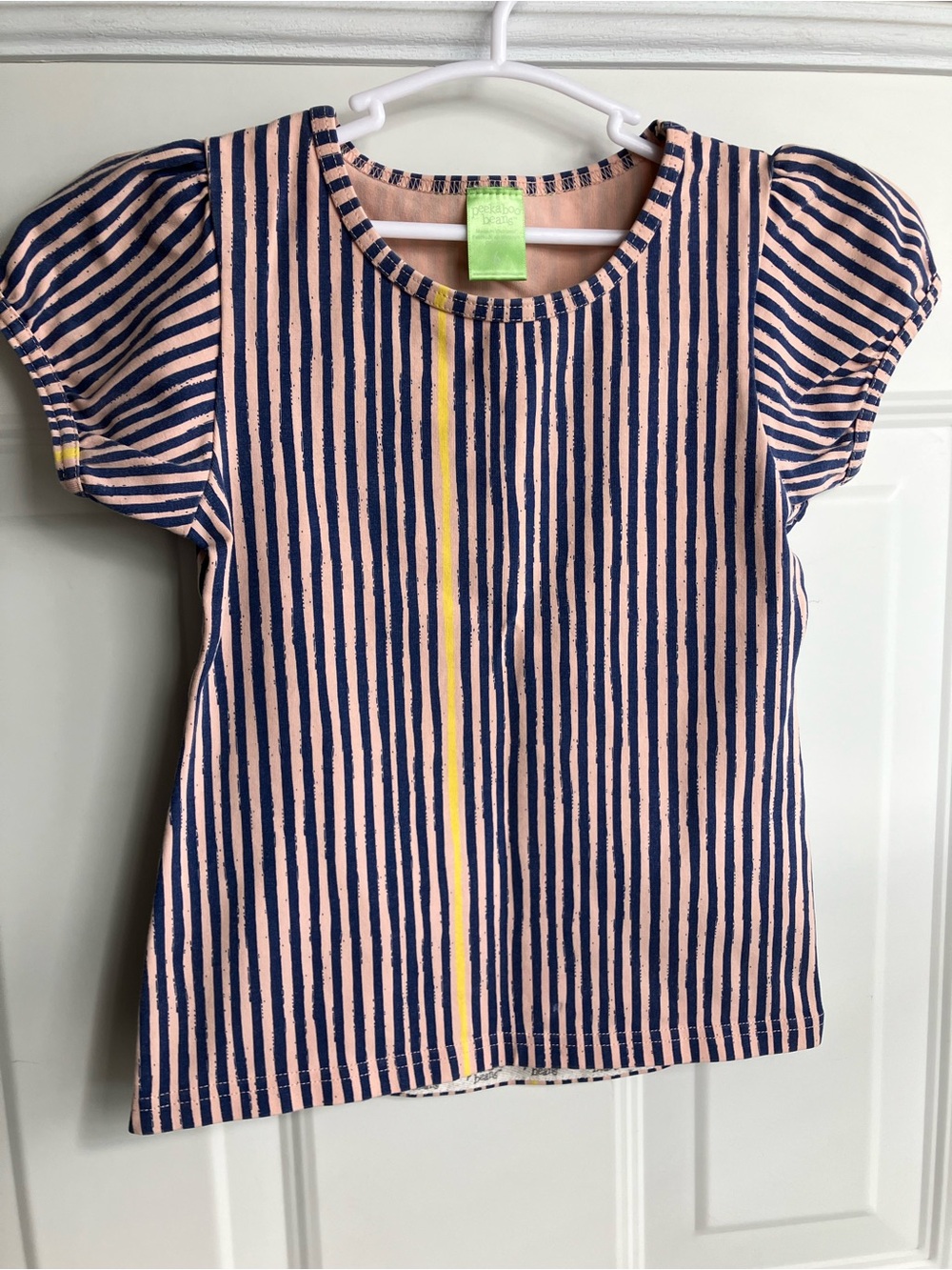 Peekaboo beans pink blue striped tshirt size 6
